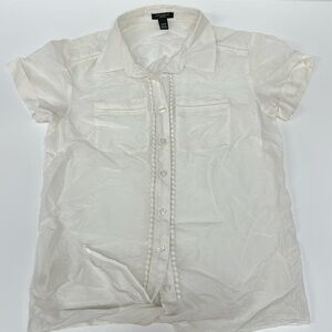 Ann Taylor petite white botton up blouse with gorgous detail sheer xxs PTP 17